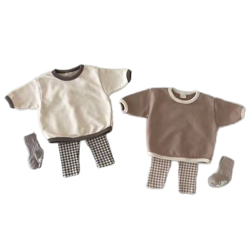 Wholesale Ins Baby Spring and Autumn Long Sleeve Leisure Set Baby Simple Color Hoodie Pants Two-piece Set