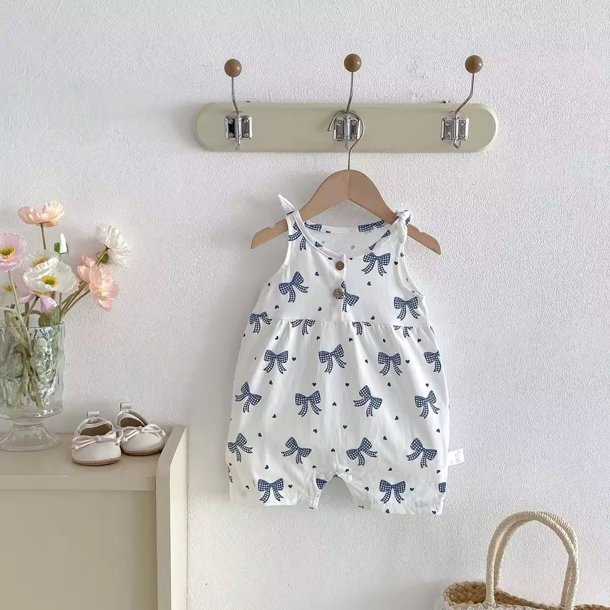 Wholesale 2026 Summer Foreign Trade Style Girl's Bowknot Vest Baby Jumpsuit for Infant Baby Stylish Sleeveless Thin Pure Cotton Romper