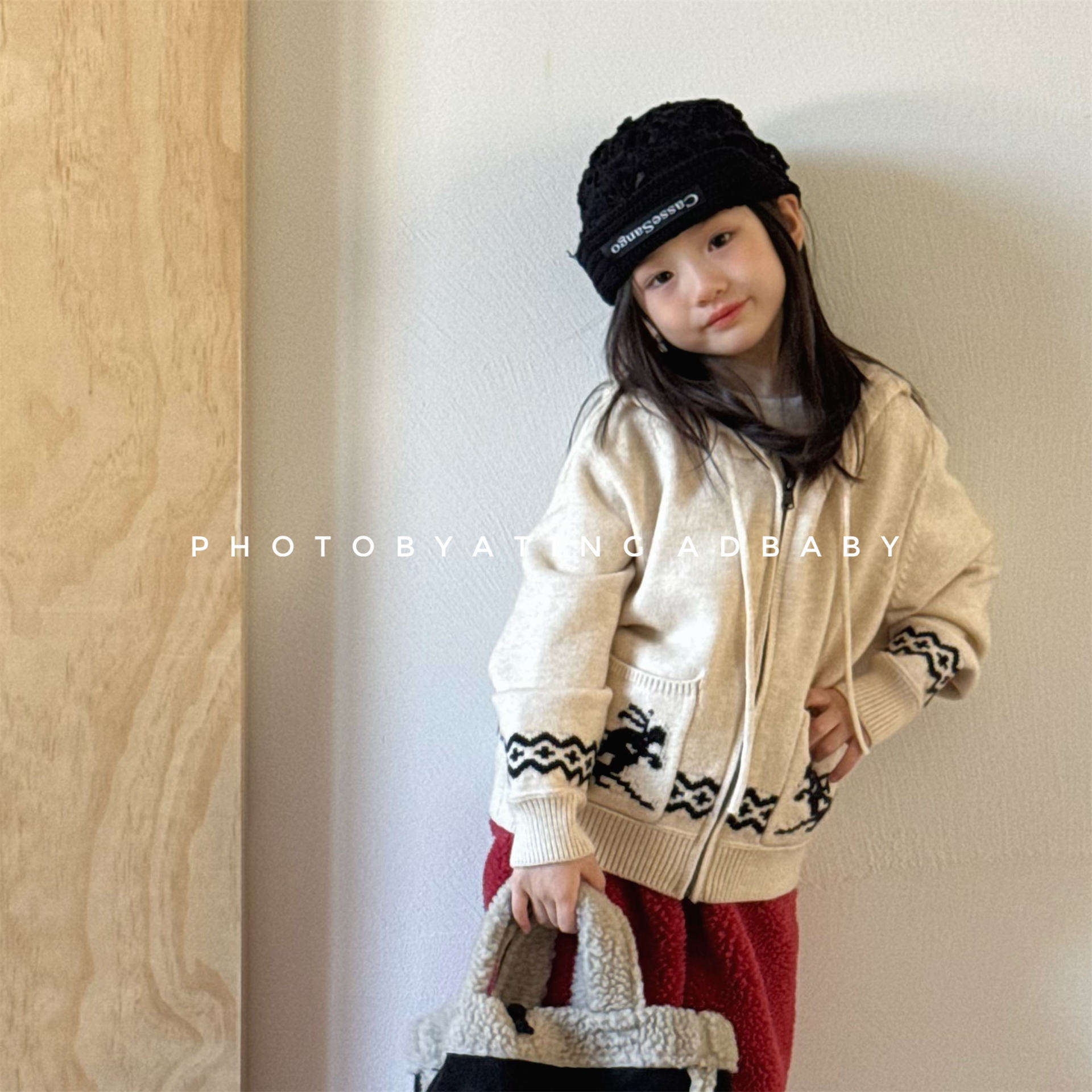 Wholesale 2025 Children's Clothes Autumn and Winter Casual Hooded Acrylic Thick Korean Style Sweater Cardigan Tops