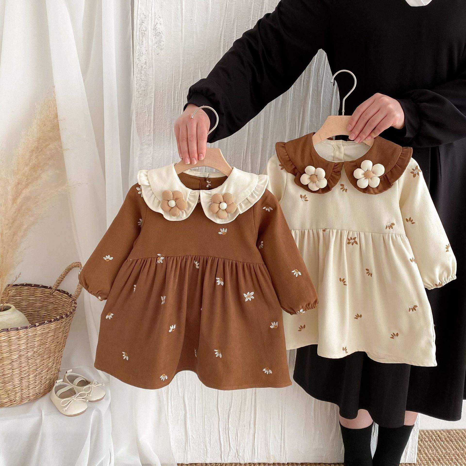 Wholesale New Spring and Autumn New Style Girls Dress Korean Inspired Fully Embroidered Flowers Contrasting Colors Baby Skirts