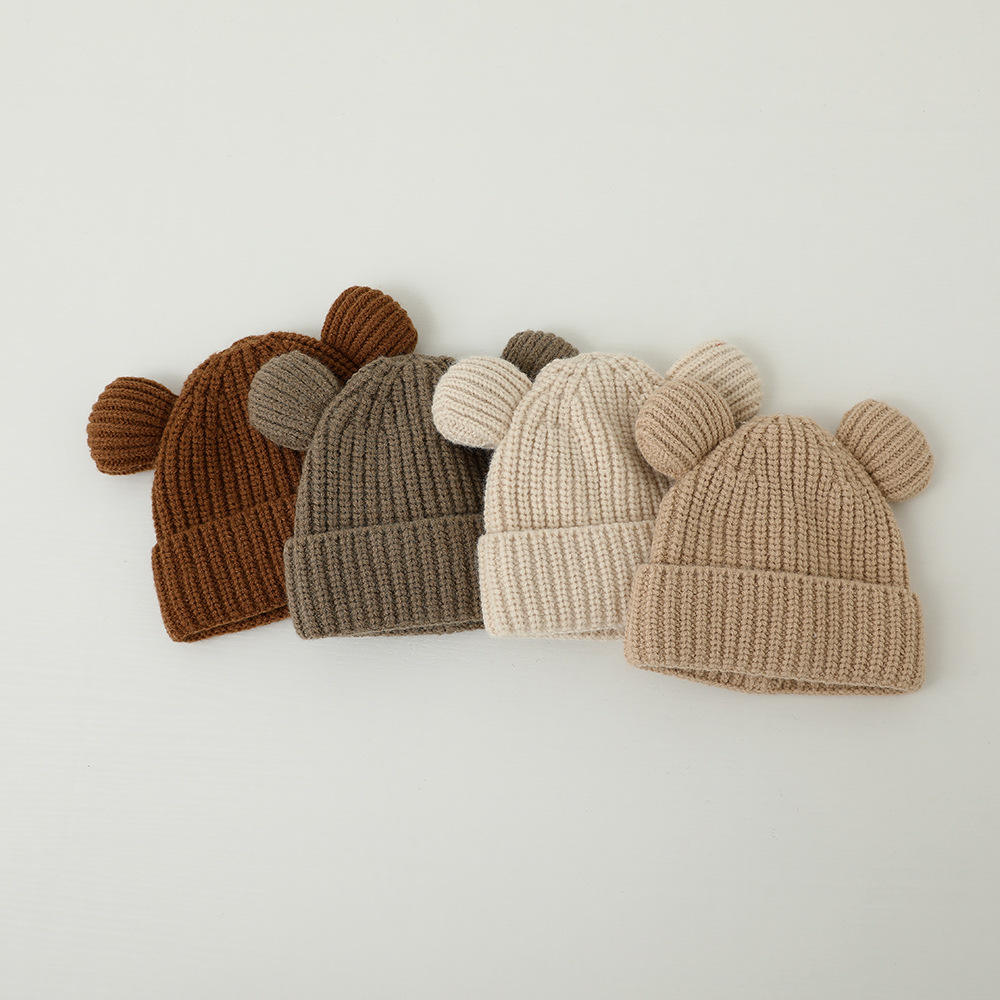 Wholesale Korean-style Woolen Hats for Infants and Toddlers Cute Autumn and Winter Korean-style Little Eared Bear Knitted Hats Baby Hat