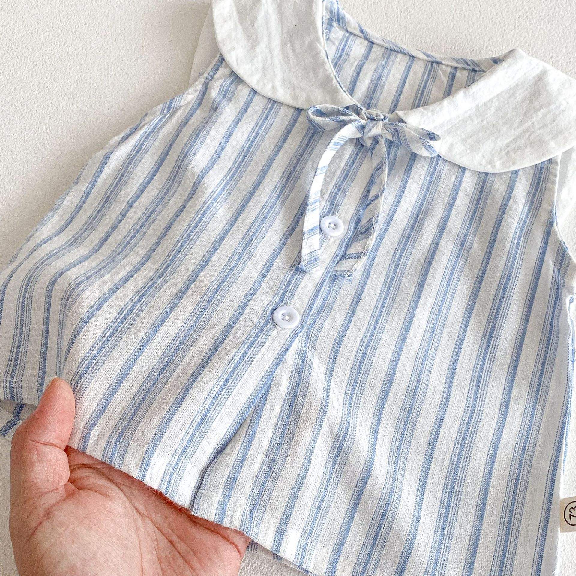 Wholesale Baby Girl Suit 2026 New Summer Cotton Clothing Set Super Cute and Lovely Western Style Striped Thin Infant Clothes