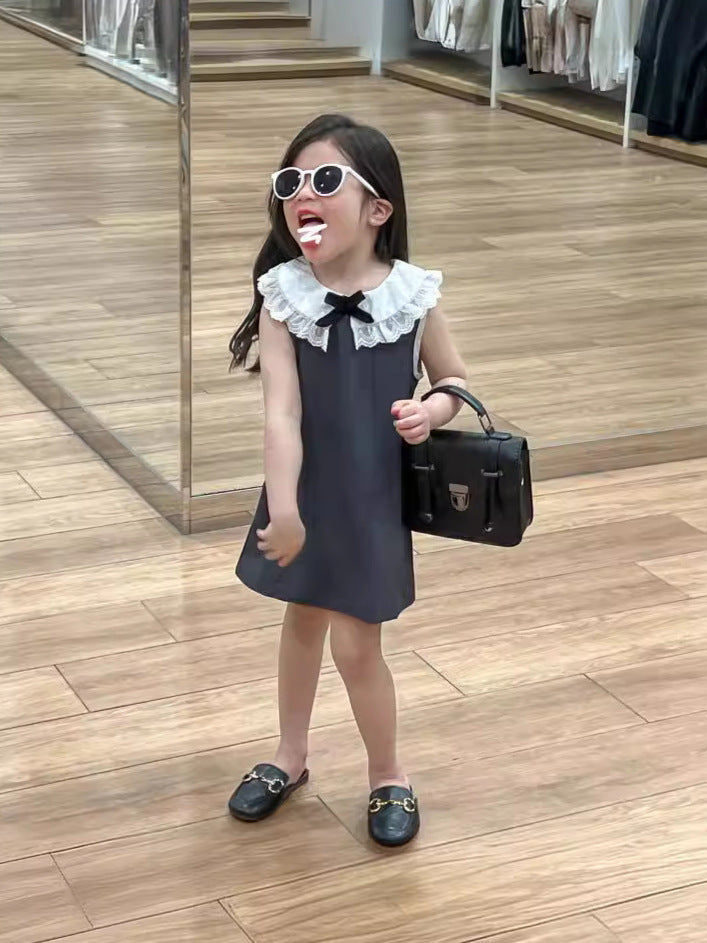 Wholesale 2026 Summer New Fashion Korean Style Children's Clothing Girls' Dresses Lace Collar Elegant Vest Baby Dresses