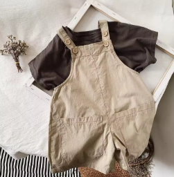 wholesale Children's Overalls 2026 Summer New Style Washed Cotton Breathable Thin Japanese-style Boys Girls Solid Color Children's Pant