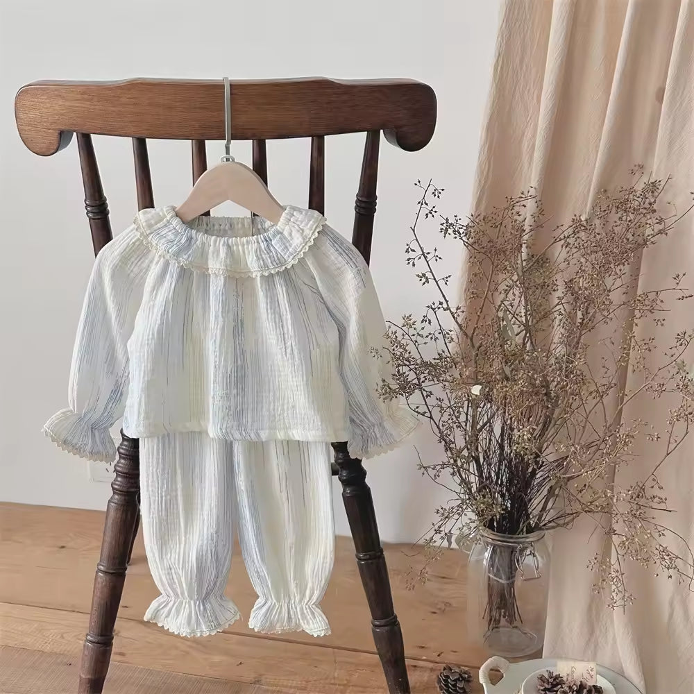 INS Style Spring and Summer Korean Version Infant Clothes Casual Baby Pajamas Long Sleeve Cotton Gauze Sweet Loose Baby Suit