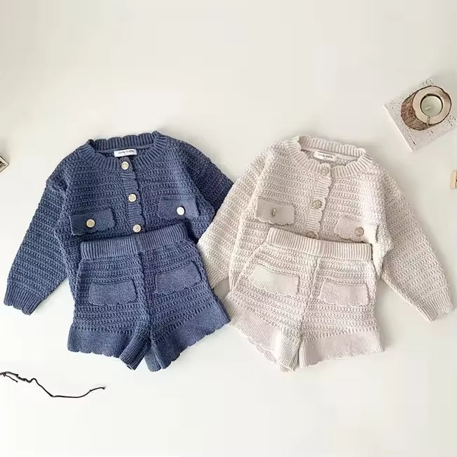 2025 Baby Boys Girls Clothing Sets Fall Winter Solid Sweater + Shorts Infant Boys Knit Tracksuits Toddler Suit Pants Set