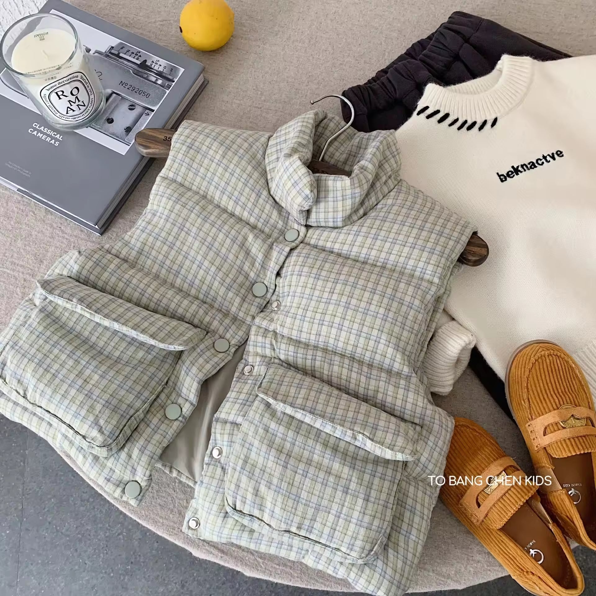 2025 Children's Casual Plaid Cotton Vest for Boys and Girls Winter Sleeveless Breathable Outerwear Baby Thickened Cotton-padded