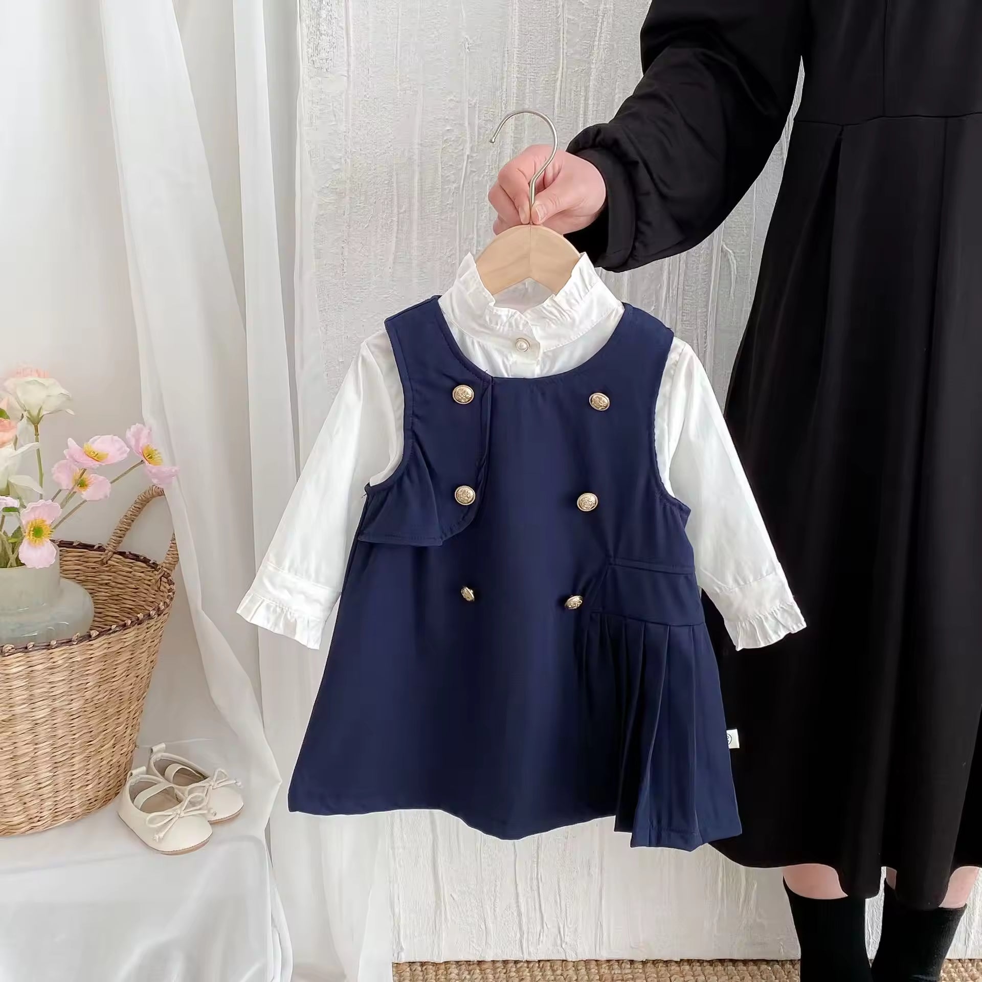 Ins Autumn European and American Children's Clothing Girls' School Style Dress Set Korean Baby Cool Shirt Dress Two-piece Set