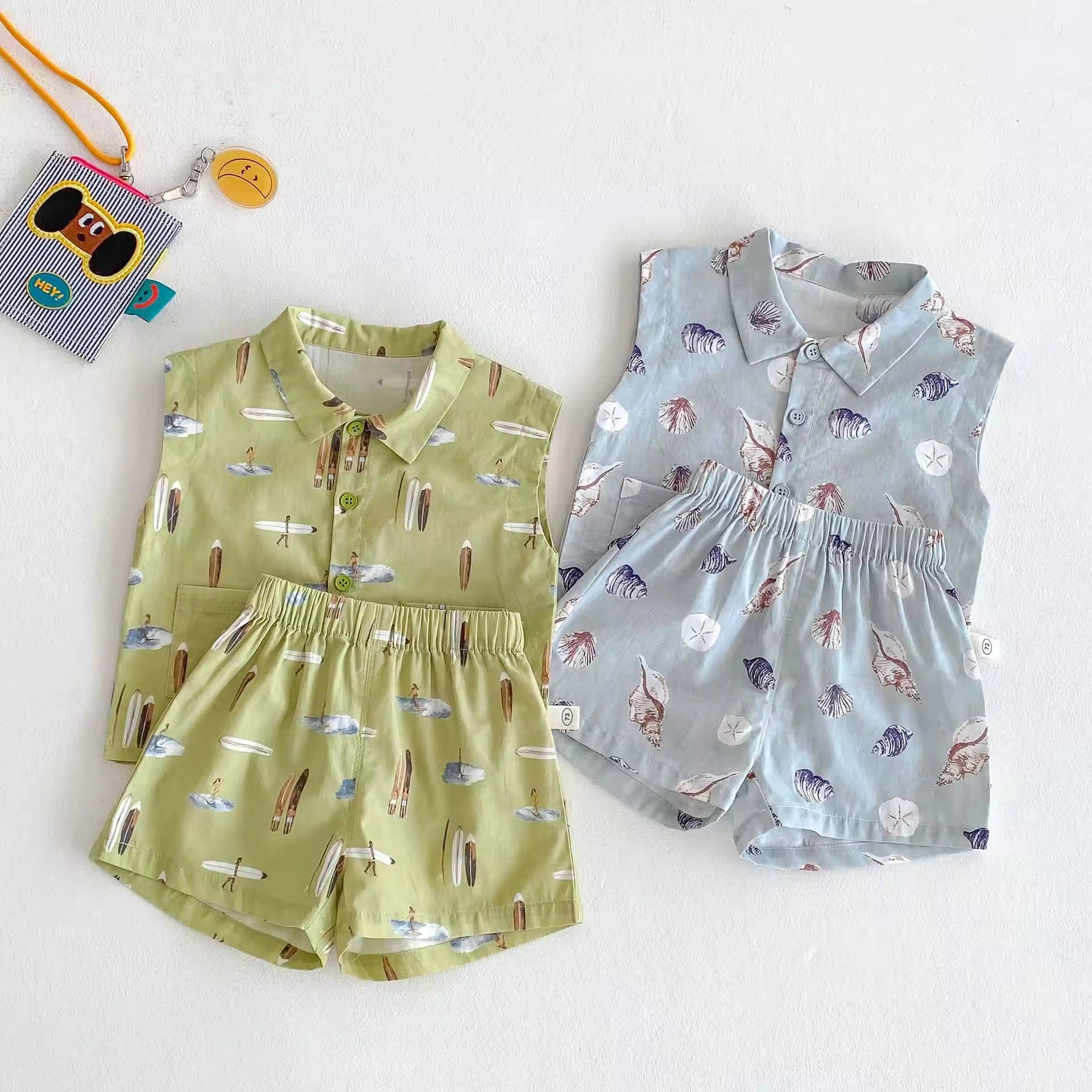 2025 Summer New Children's Clothes Casual Style Baby Suit Boys Fashion Cartoon Shirt Korean Style Cotton Shorts Two-Piece Set
