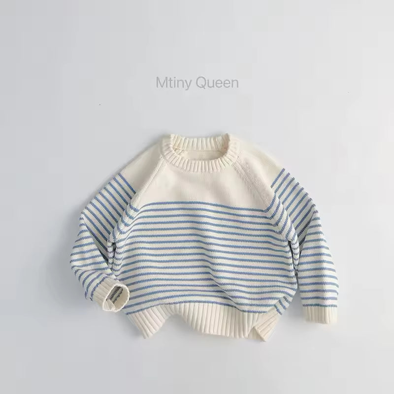 Pure Cotton Children's Sweater Korean-style Loose Striped Knitted Sweater for Little Kids