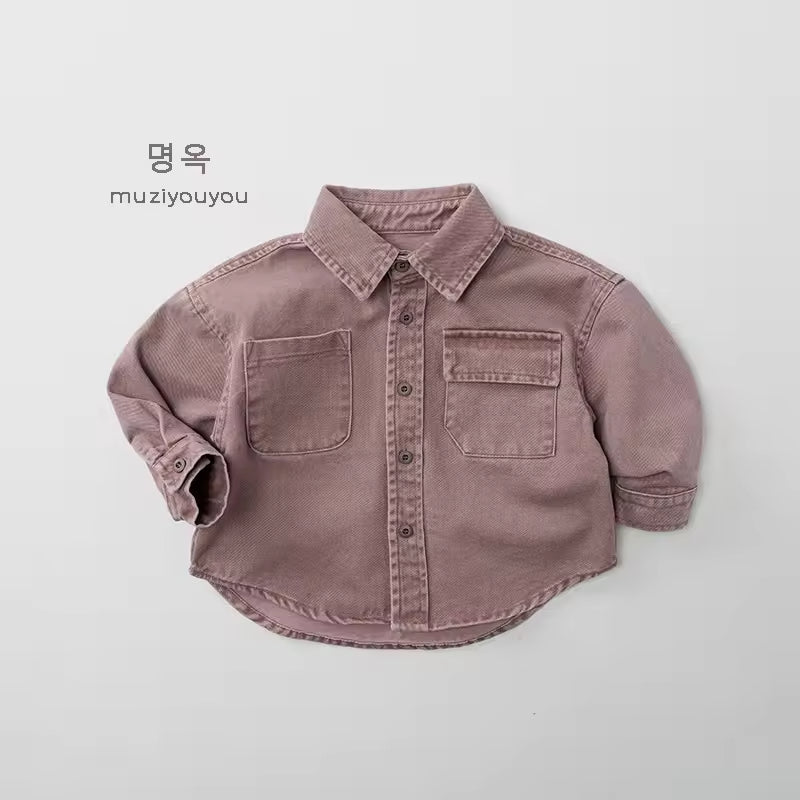 New Boys' Autumn Long-sleeved Shirts Korean-style Loose Casual Clothes Tops for Boys and Girls Trendy Children's Clothing