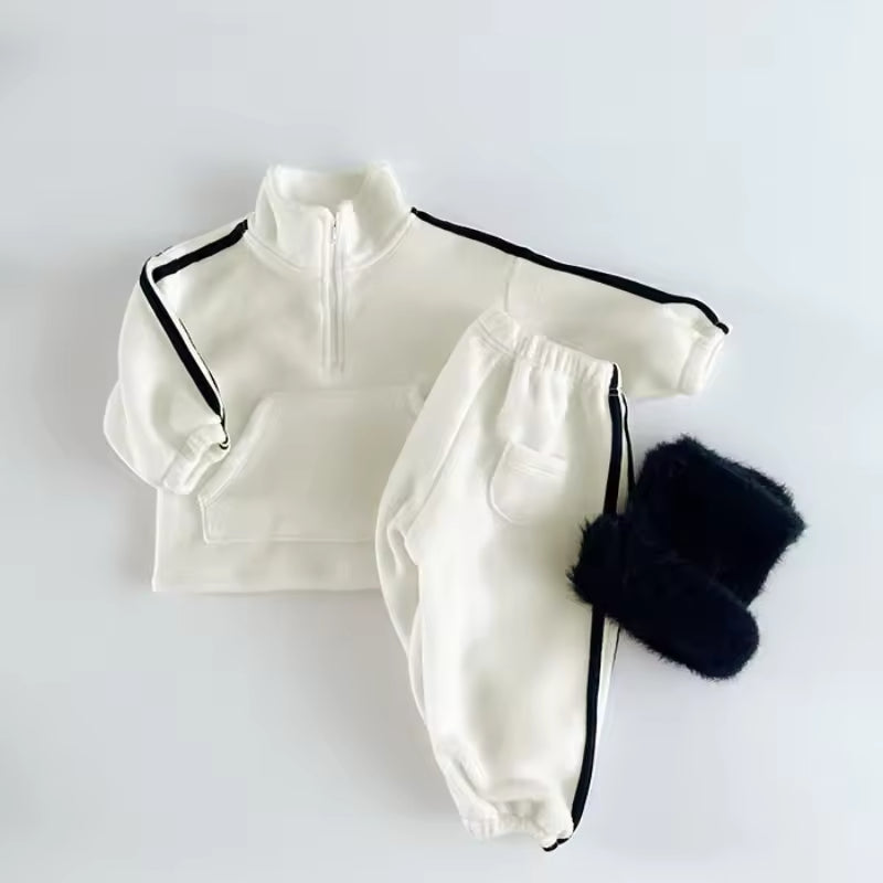 Children's Clothes Set Casual Sports Clothing Suit New Autumn and Winter Thickened Warm Polar Fleece Color Baby Suit