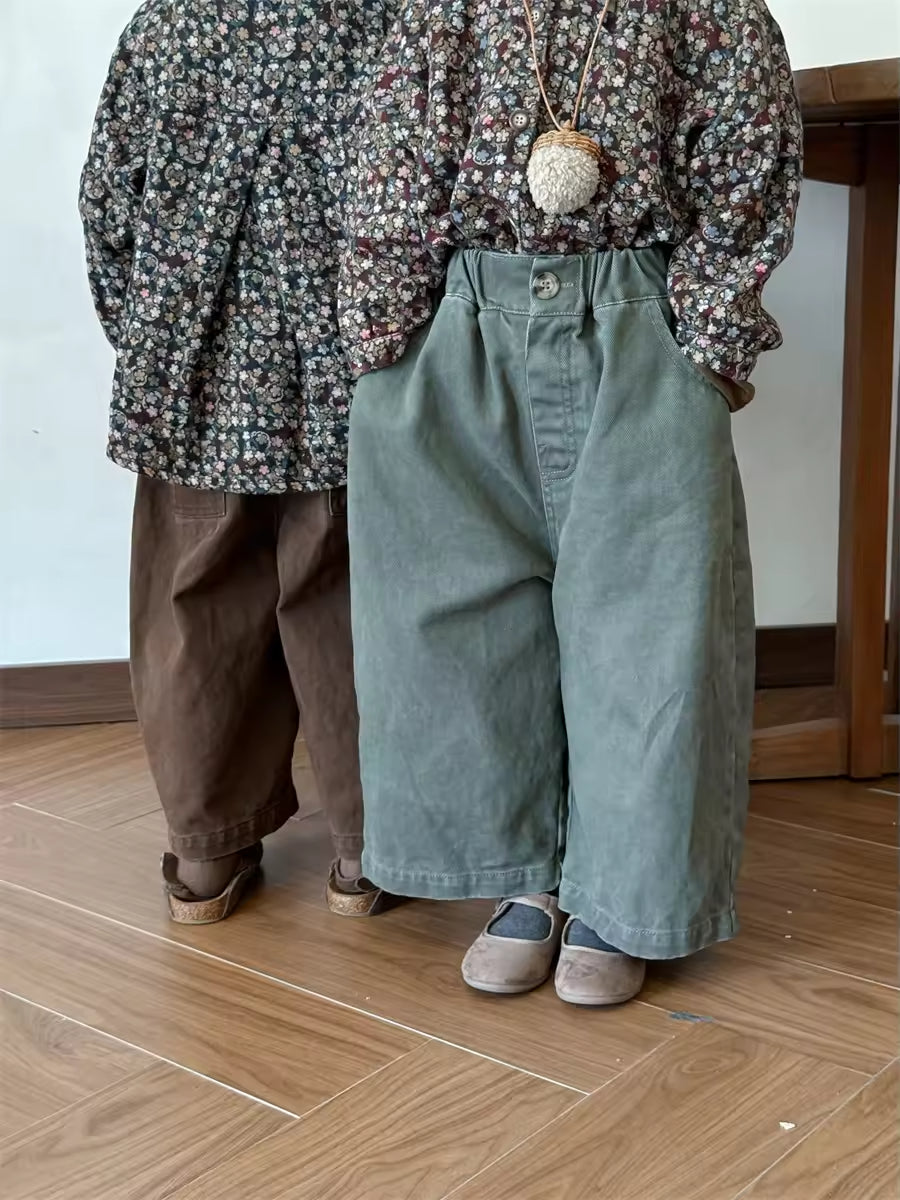 2025 Spring New Fashion Vintage Cotton Straight Baby Pants for Boys and Girls Casual Wide-leg Stylish Loose Kids Clothing