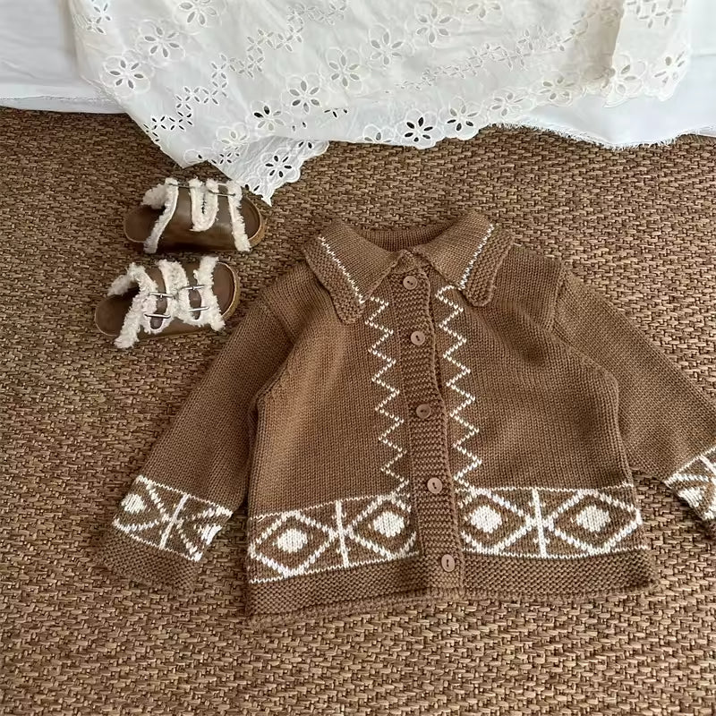 2025 Autumn New Children's Color-blocking Turtle-neck Sweater Cardigan for Girls and Babies Korean Retro Long-sleeved Coat