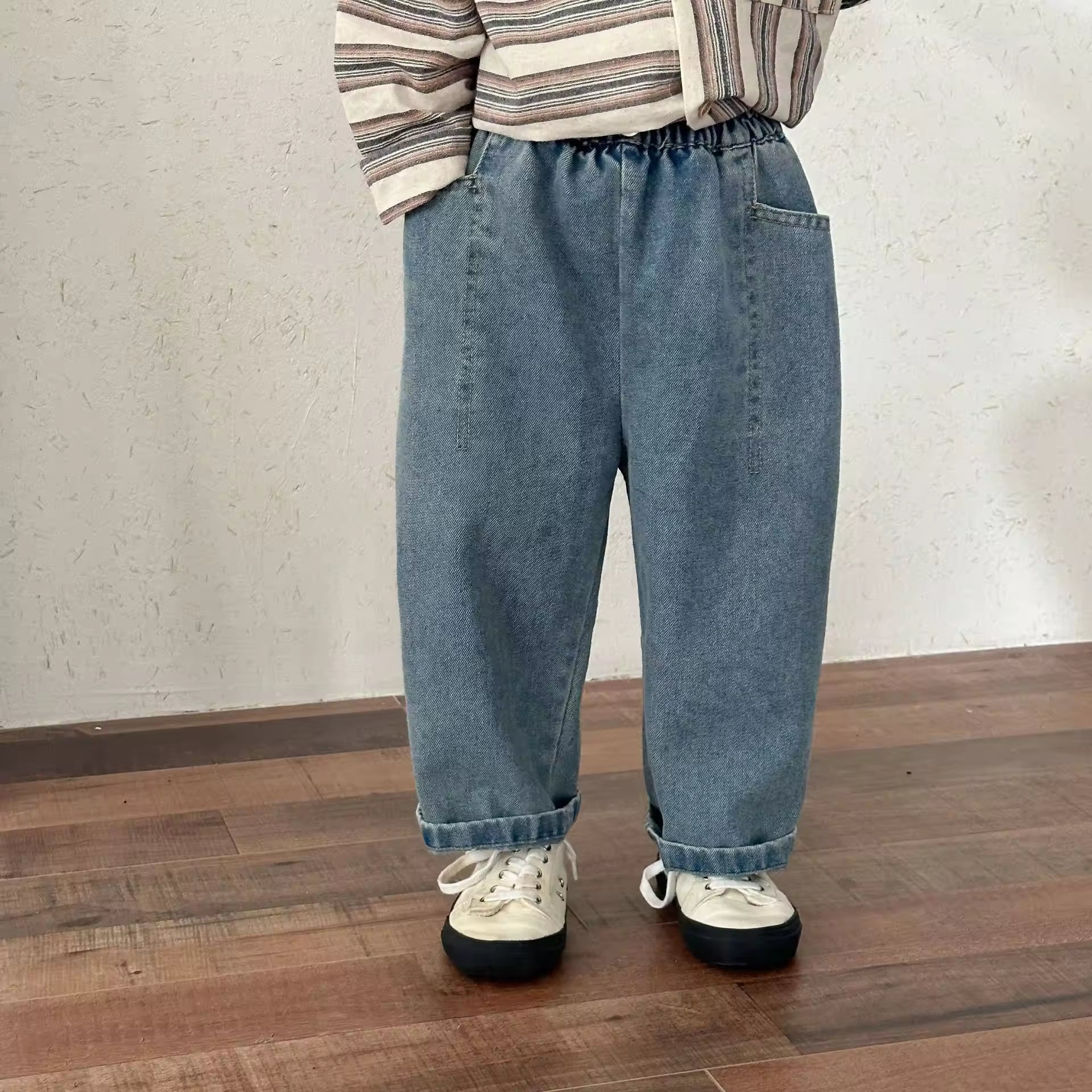Children Soft Jeans Girls' Wide-leg Pants 2025 New Spring and Autumn Boys Spring Clothing Baby Leisure Straight-leg Pants