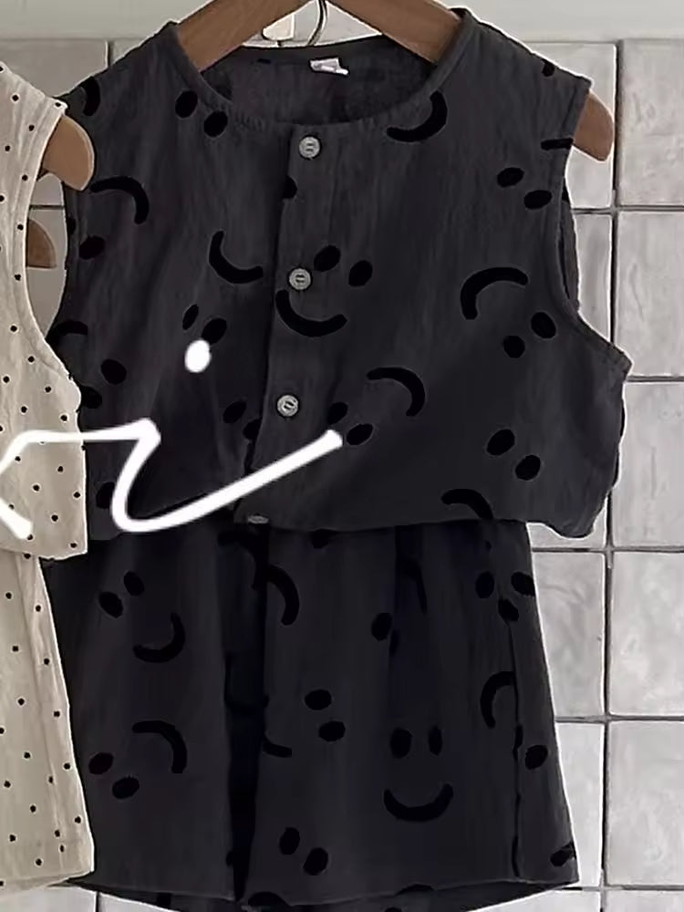 Boy Suit 2025 Summer New Cotton Linen-like Ins Wind Two-piece Set Baby Sleeveless Top Middle Pants