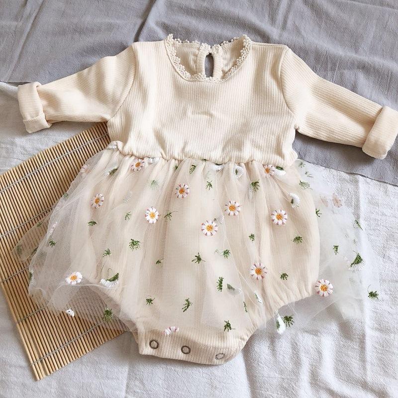 Wholesale Autumn Ins Korean Style Baby Romper Toddler Casual Floral Knitted Mesh Princess Pouch Skirt Sweet Climbing Suit