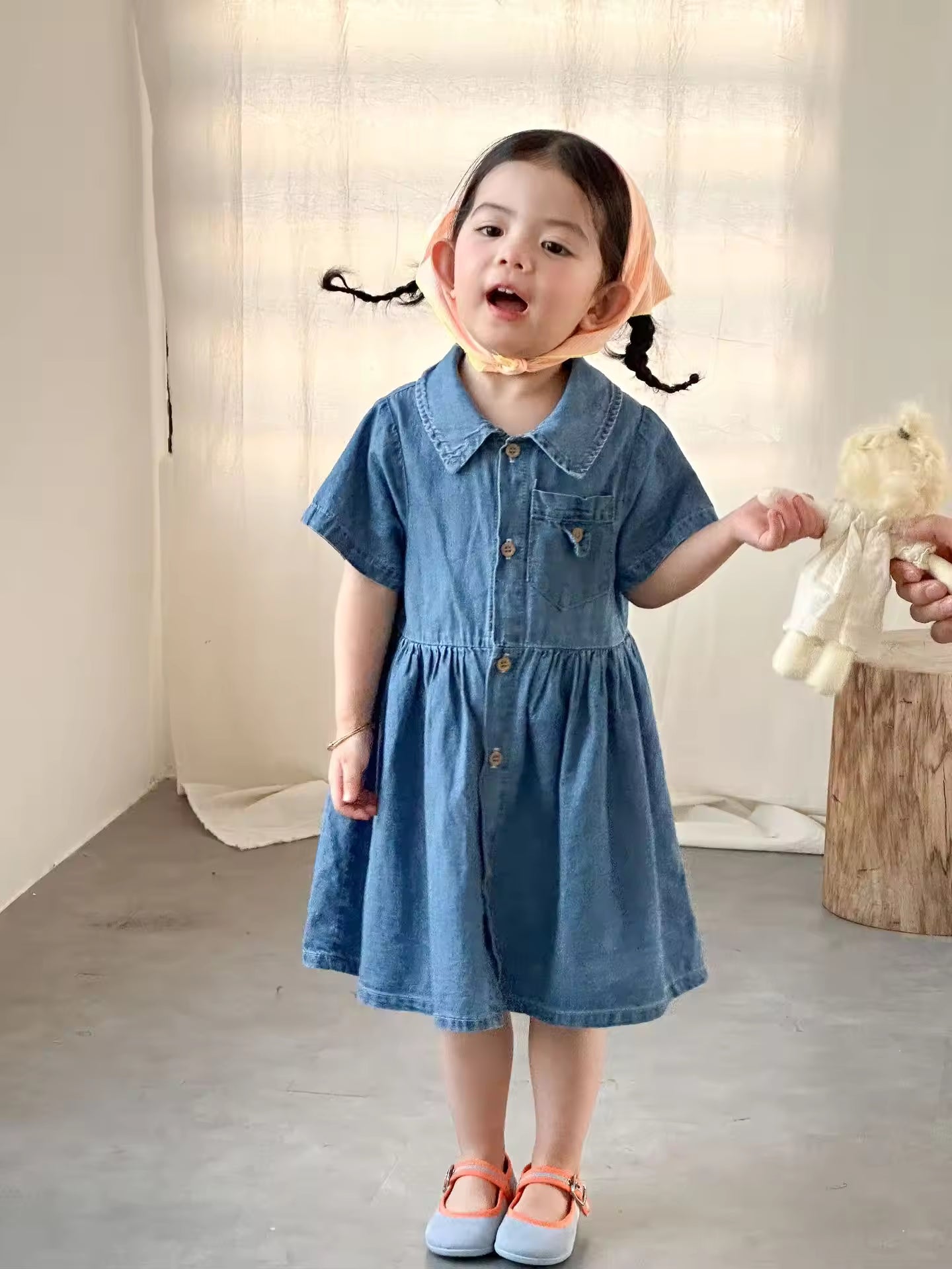 Wholesale 2026 Children's Clothes New Summer Denim Solid Color Boys' Navy Style College Baby Girls' Dress Brother Sister Outfit
