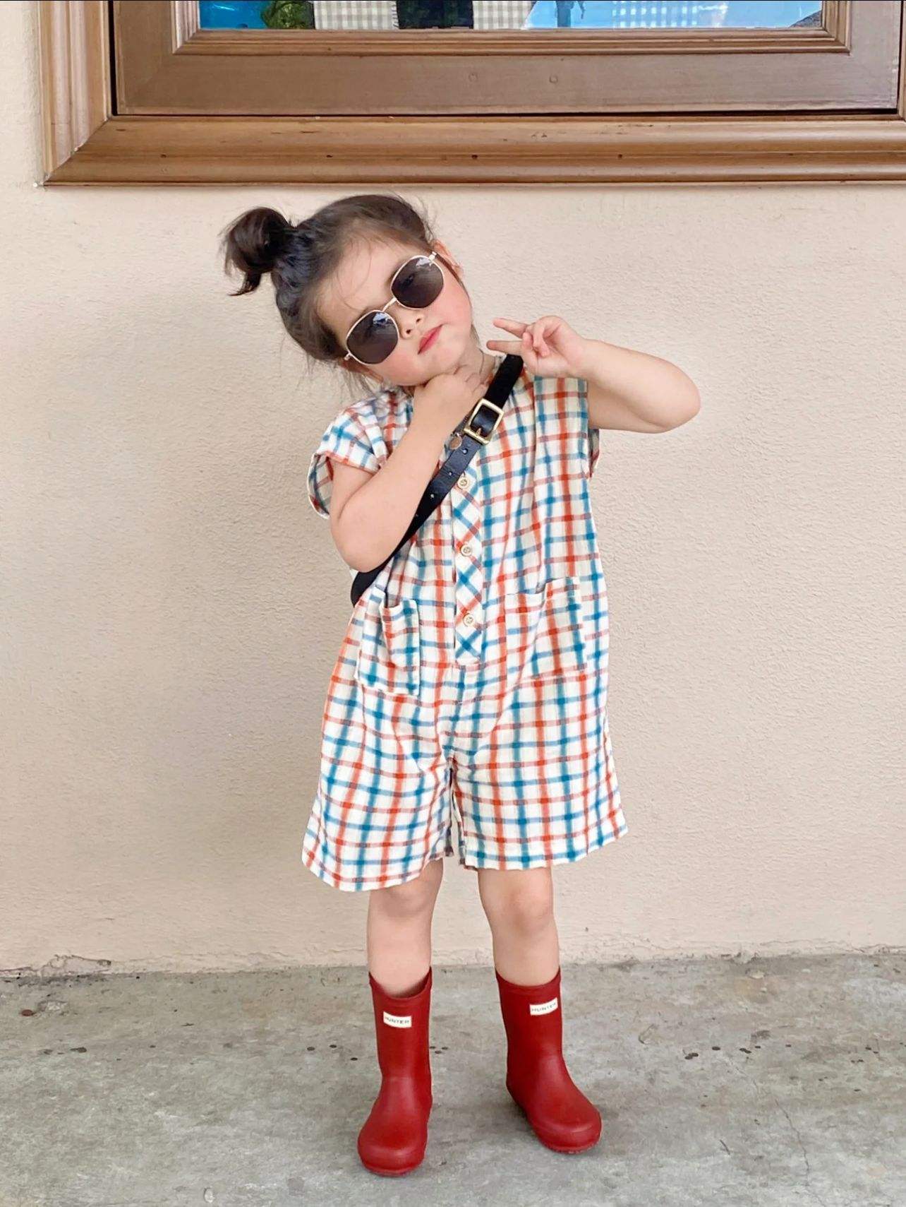Wholesale 2026 Summer New Korean Style Children's Clothing Girls' Bubble Plaid Wide Leg Shorts Jumpsuit One-piece Polyester Bodysuit