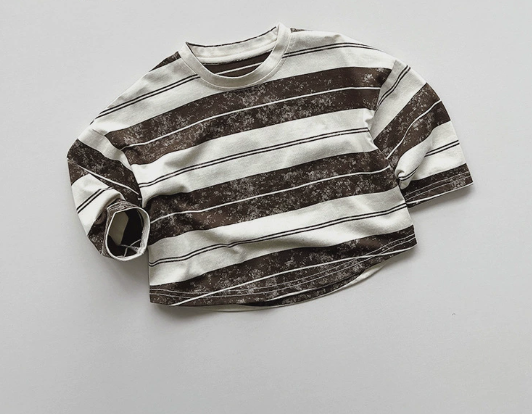 Wholesale 2026 Spring Retro Stripes Distressed Style Children's Baby T-shirt Korean Version Versatile and Stylish Kids Top