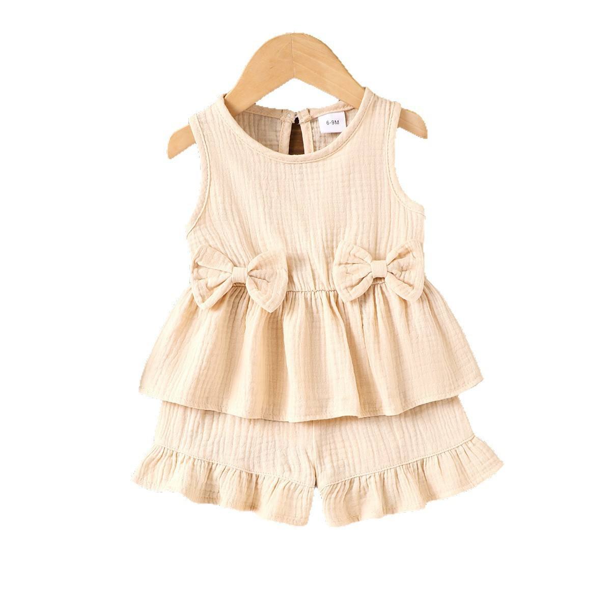 Wholesale 2026 Summer New Style Apricot Pure Cotton Vest Shorts Set Baby Girls Comfortable Casual Soft Baby Girl Two Piece Set