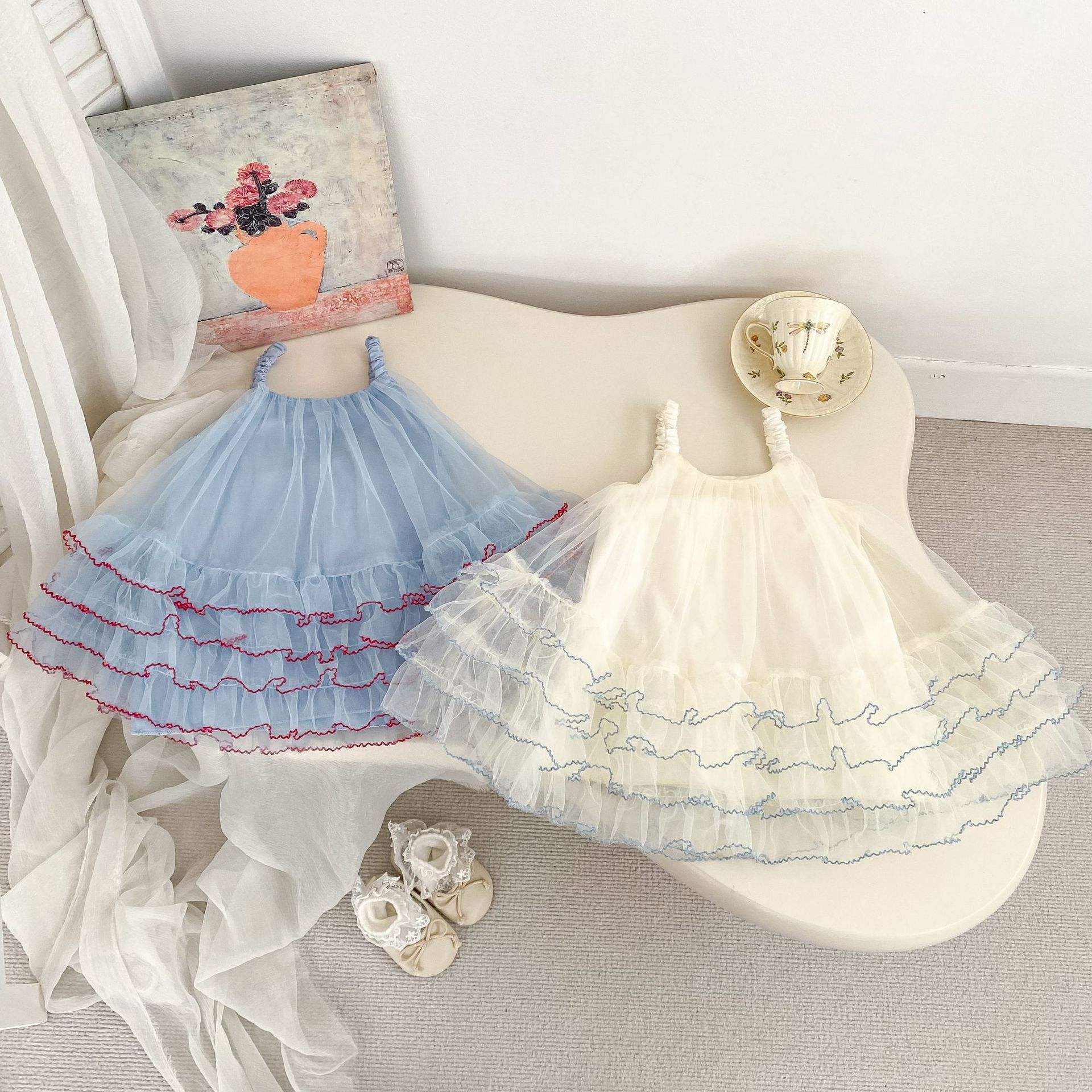 Wholesale 2026 Summer Lightweight Baby Girls' Mesh Strap Princess Dress Sweet Puffy Dress for Baby Girls Birthday Party Skirt