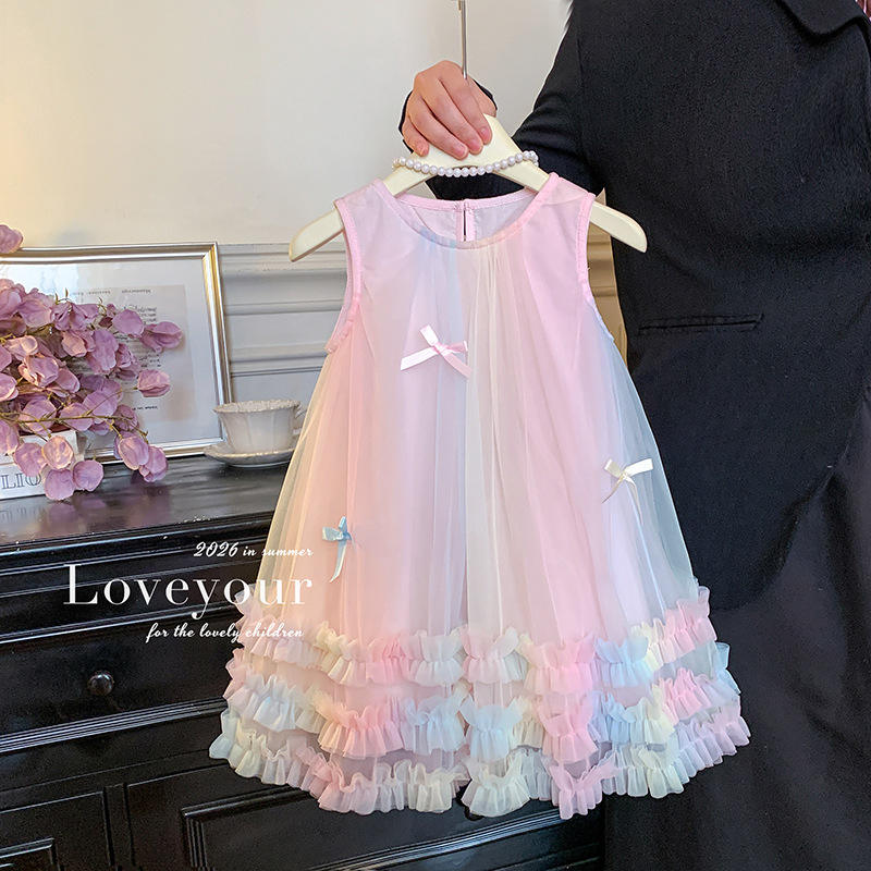 Wholesale Girls' Summer Dress 2026 New Style Little Girl Birthday Princess Dress Sleeveless Dress Fashionable Sequin Tulle Baby Dresses