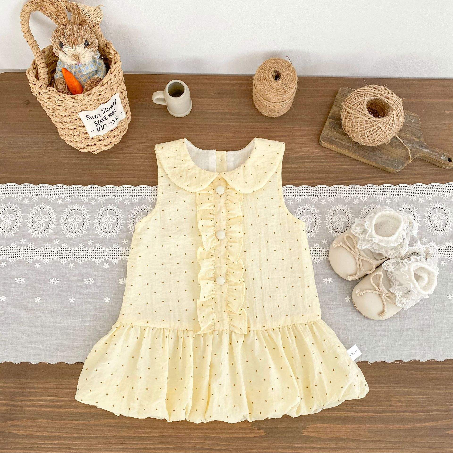 Wholesale 2026 New Girls' Summer Sleeveless Baby Dress Lightweight Little Girls' Sweet Polka Dot Collared Tulip Princess Dress