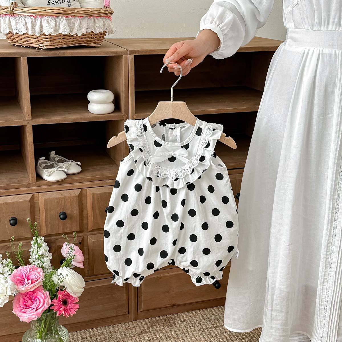 Wholesale 2026 Summer New Style Baby Girl Polka Dot Sleeveless Pure Cotton Pullover Baby Romper Korean Style Lace Vest Crawling Outfit