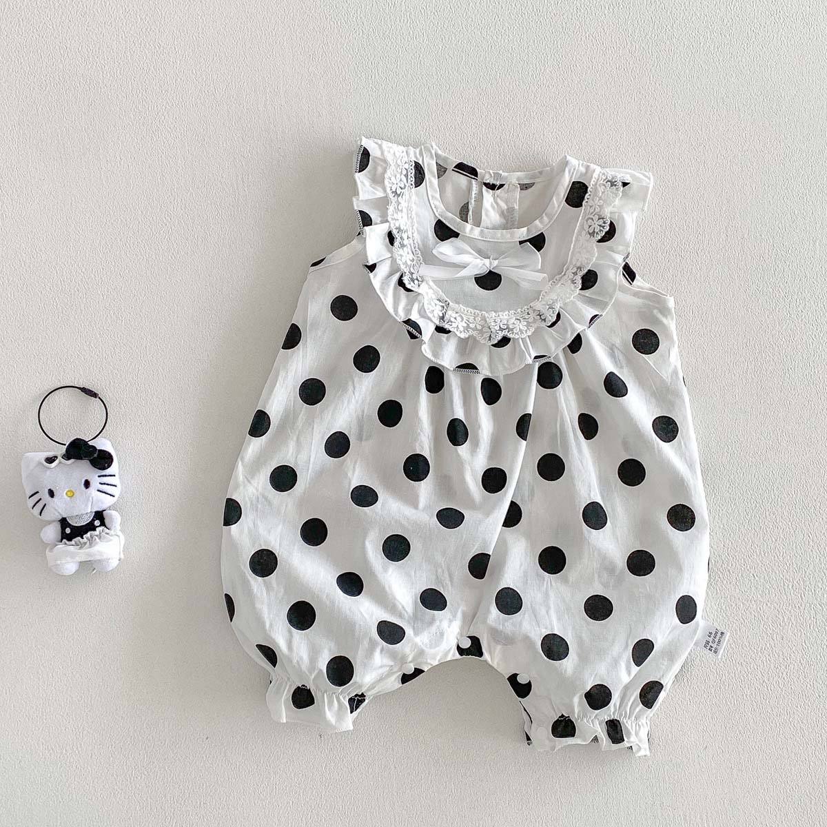 Wholesale 2026 Summer New Style Baby Girl Polka Dot Sleeveless Pure Cotton Pullover Baby Romper Korean Style Lace Vest Crawling Outfit