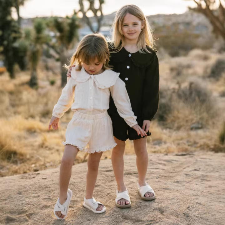 Wholesale 2026 INS Girl Clothing Set Spring and Summer Cotton Linen Long Sleeve Shirt with Lace Hot Pants Children's British Two-Piece Set