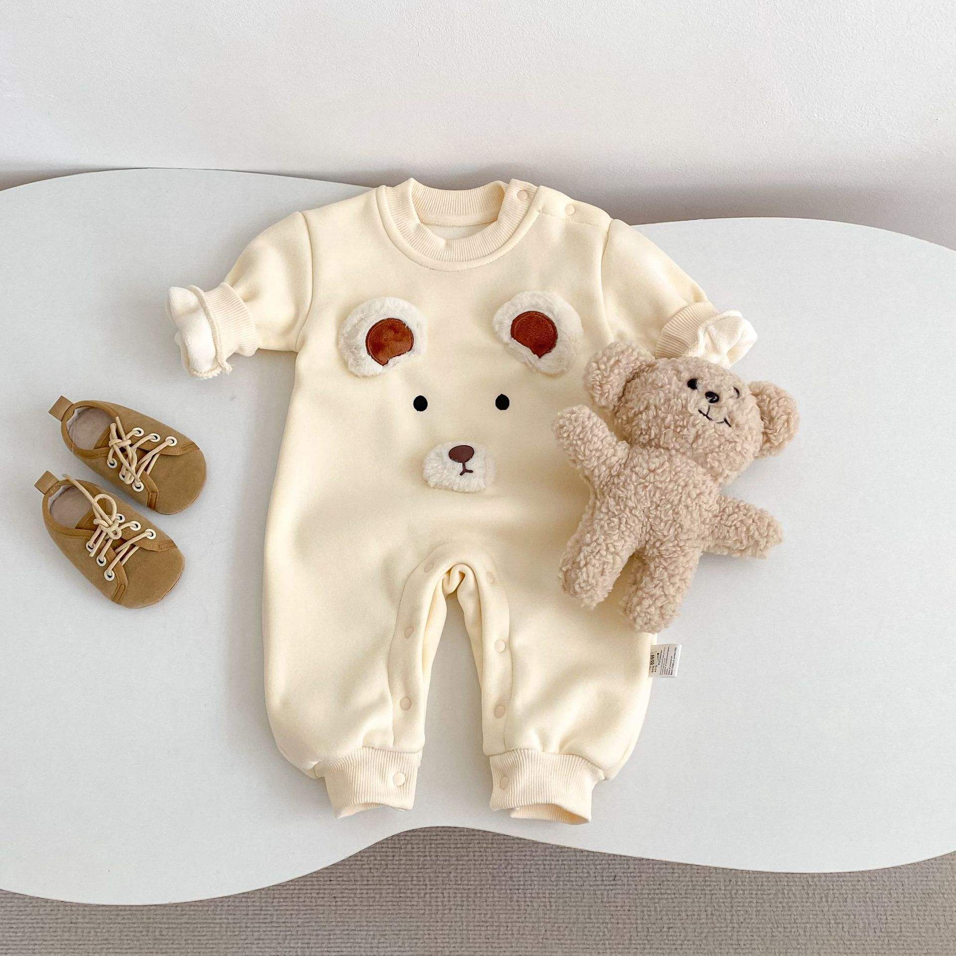 Wholesale Baby Rompers Winter 2025 New Cartoon Casual Bear Korean Style Sweatshirt Boys Girls Long Climbing Baby Jumpsuit