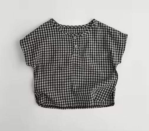 Wholesale 2026 Summer Korean-style Checkered Top Pure Cotton Doll Kids Shirt Japanese Style Breathable Tops for Baby Boys