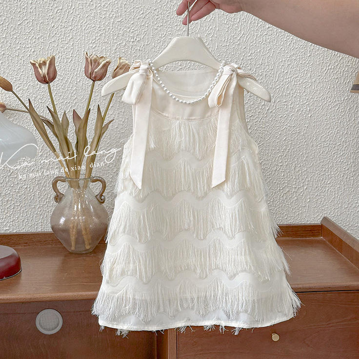Wholesale 2026 Summer Girls' Baby Dresses New Style Baby Girl Strap Tassel Dress Bow Princess Style Baby Skirts