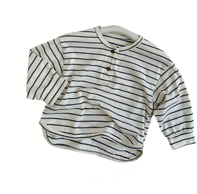 Wholesale 2026 New Spring Simple Versatile Striped T-Shirt New Boys' Japanese-Style Top Girls' Baby Korean-Style Long-Sleeve T-Shirt