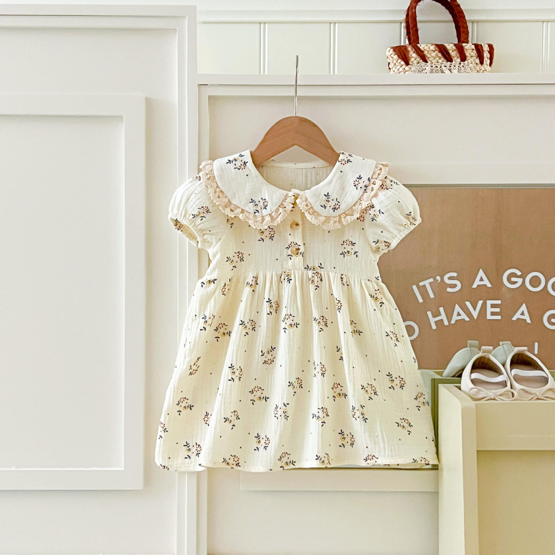 Wholesale 2026 Ins Korean Style Summer Girls' Baby Pure Cotton Printed Floral Lace Lapel Dress Soft Cute Skirt for Infants Toddlers Dress