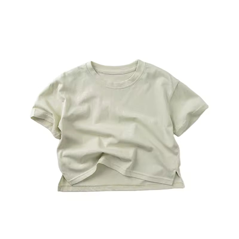 Wholesale 2026 Summer New Fashion Baby T-Shirt Children Short-Sleeved Thin Basic Solid Color Pure Cotton Korean-Style Boys and Girls Top