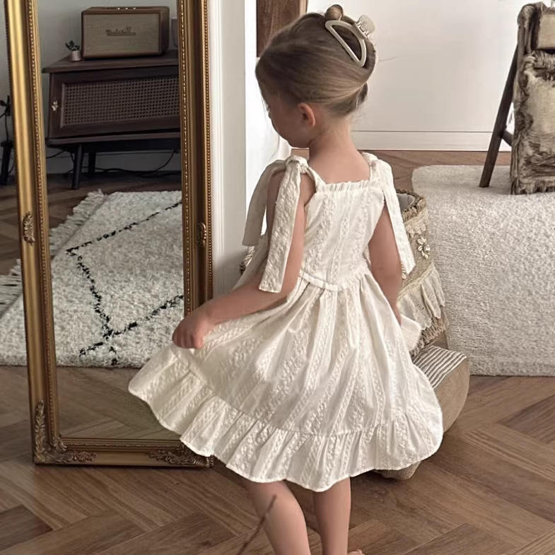 Wholesale 2026 Girls' Summer Pure Cotton Embroidered Casual Strap British Style Baby Dresses Sleeveless Girls Princess Skirts