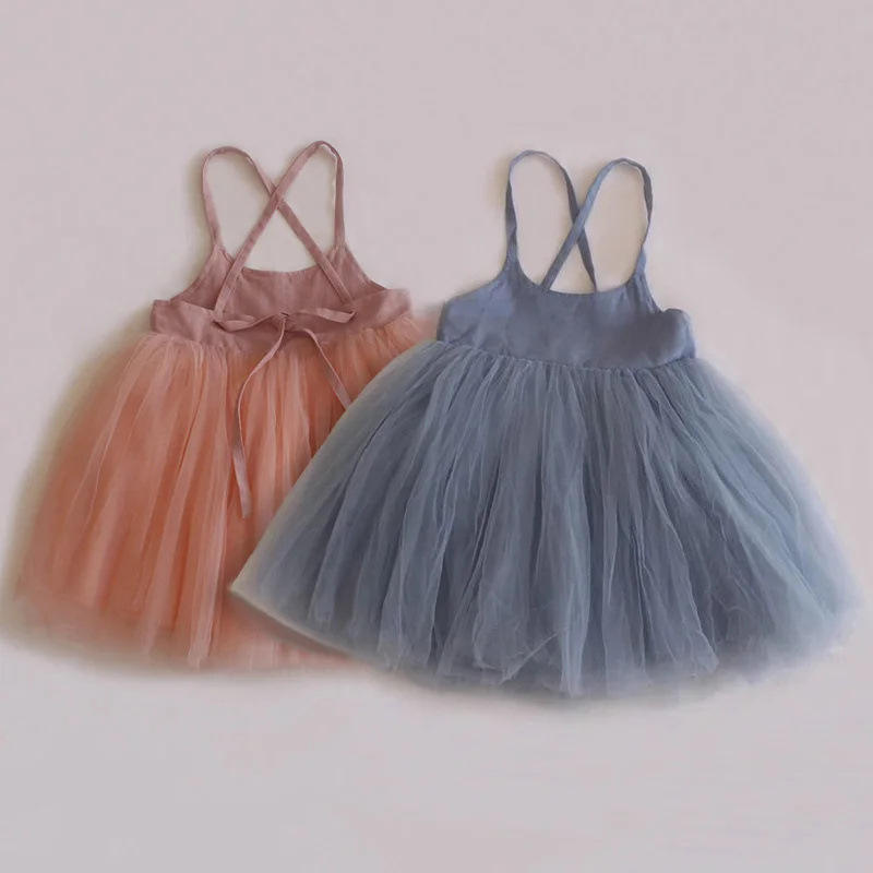 Wholesale Children's Lace-up Gauze Dress Cute Sweet Princess Dress Summer Baby Dress