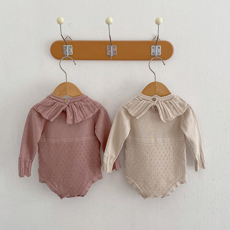 Wholesale Spring and Autumn Baby Girl Rompers Casual Knitted Cotton Jumpsuit Lotus-leaf Collar Long-sleeved Triangle Infant Clothes