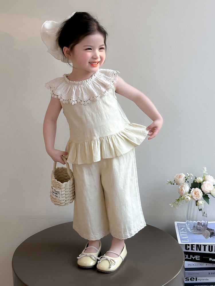 Wholesale 2026 Girls' Summer Baby Girls Outfit Set New Fashionable Children's Toddler Lace Sweet Vest Two-Piece Set