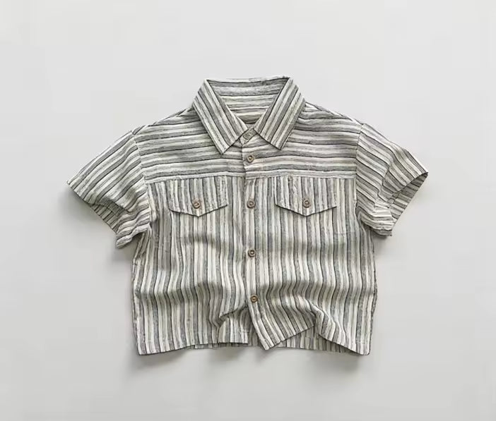Wholesale 2026 Summer Boys' Striped Short-sleeve Shirt New Style Girls' Korean Version Children's T-shirt Pure cotton Top for Kids