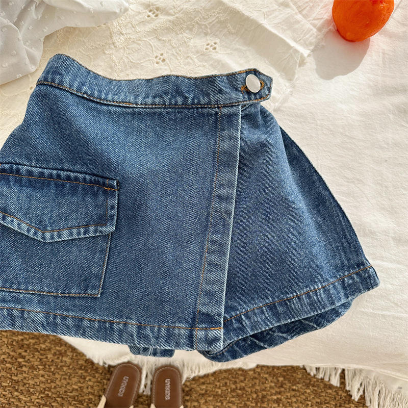 Wholesale 2026 Summer New Fashion Baby Shorts Girls' Cotton Denim Skirt Design Shorts Korean Style Elastic Waistband Kids Bottomn