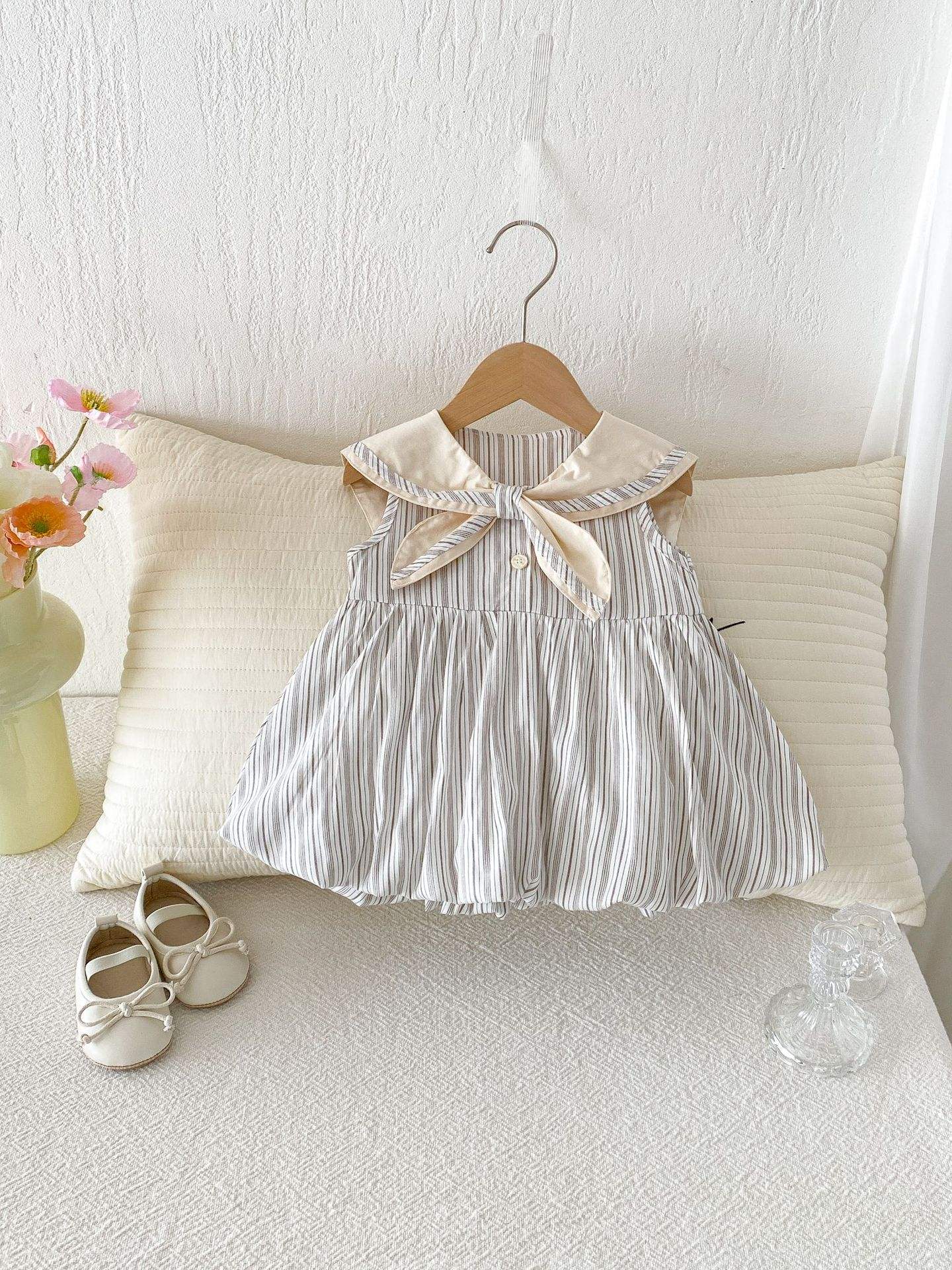Wholesale 2026 Girls' Summer Dress Little Girl's Sleeveless Dress with Sailor Collar Children's Outfit Stylish School-Style Striped Dress