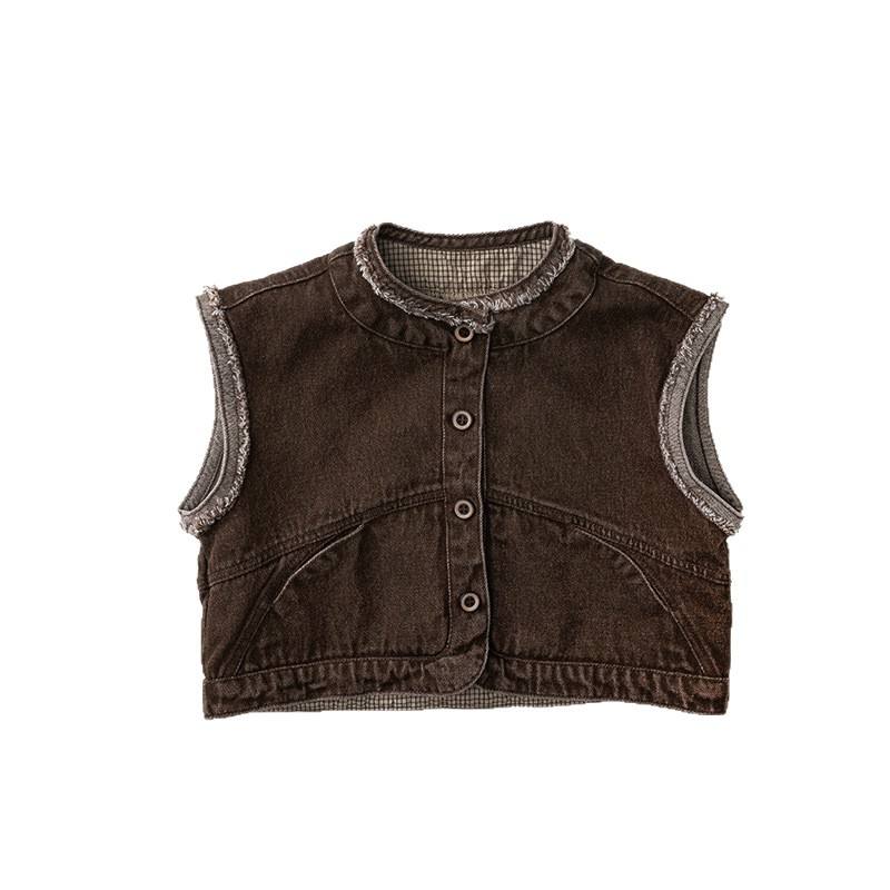Wholesale 2026 Spring New Arrival Boys' Girls' Korean-style Japanese-style Retro Style Children's Cotton Vest All-Match Waistcoat Tops