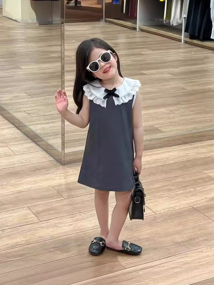 Wholesale 2026 Summer New Fashion Korean Style Children's Clothing Girls' Dresses Lace Collar Elegant Vest Baby Dresses