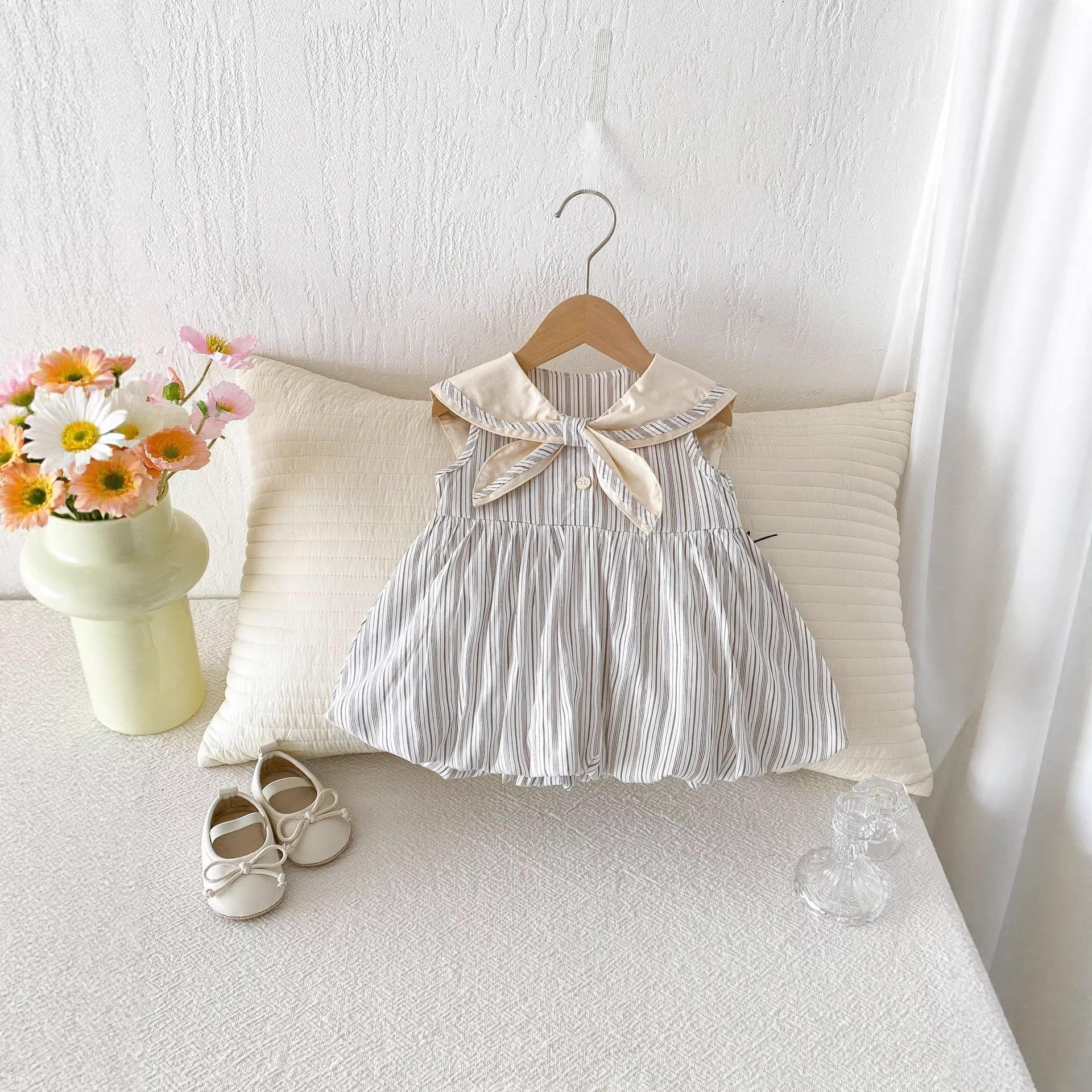 Wholesale 2026 Girls' Summer Dress Little Girl's Sleeveless Dress with Sailor Collar Children's Outfit Stylish School-Style Striped Dress