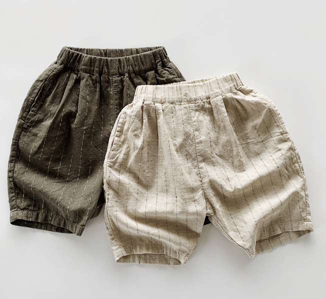 Wholesale 2026 Summer Japanese and Korean style Children's Striped Cotton-linen Shorts loose casual mid-length pants for boys and girls