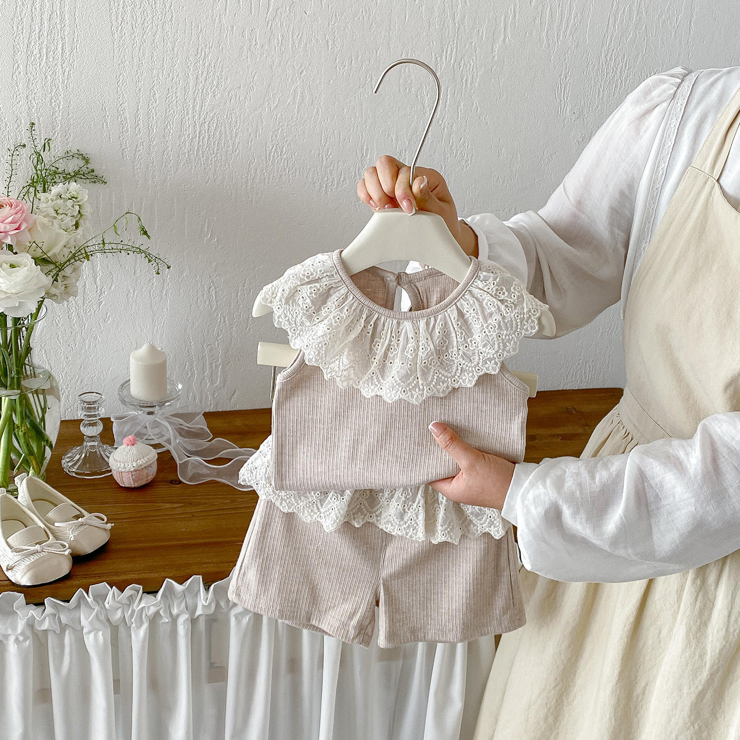 Wholesale Korean Style Summer New Infant & Toddler Cute Printed Baby Suit Pure Cotton Casual Lace Two-Piece Set