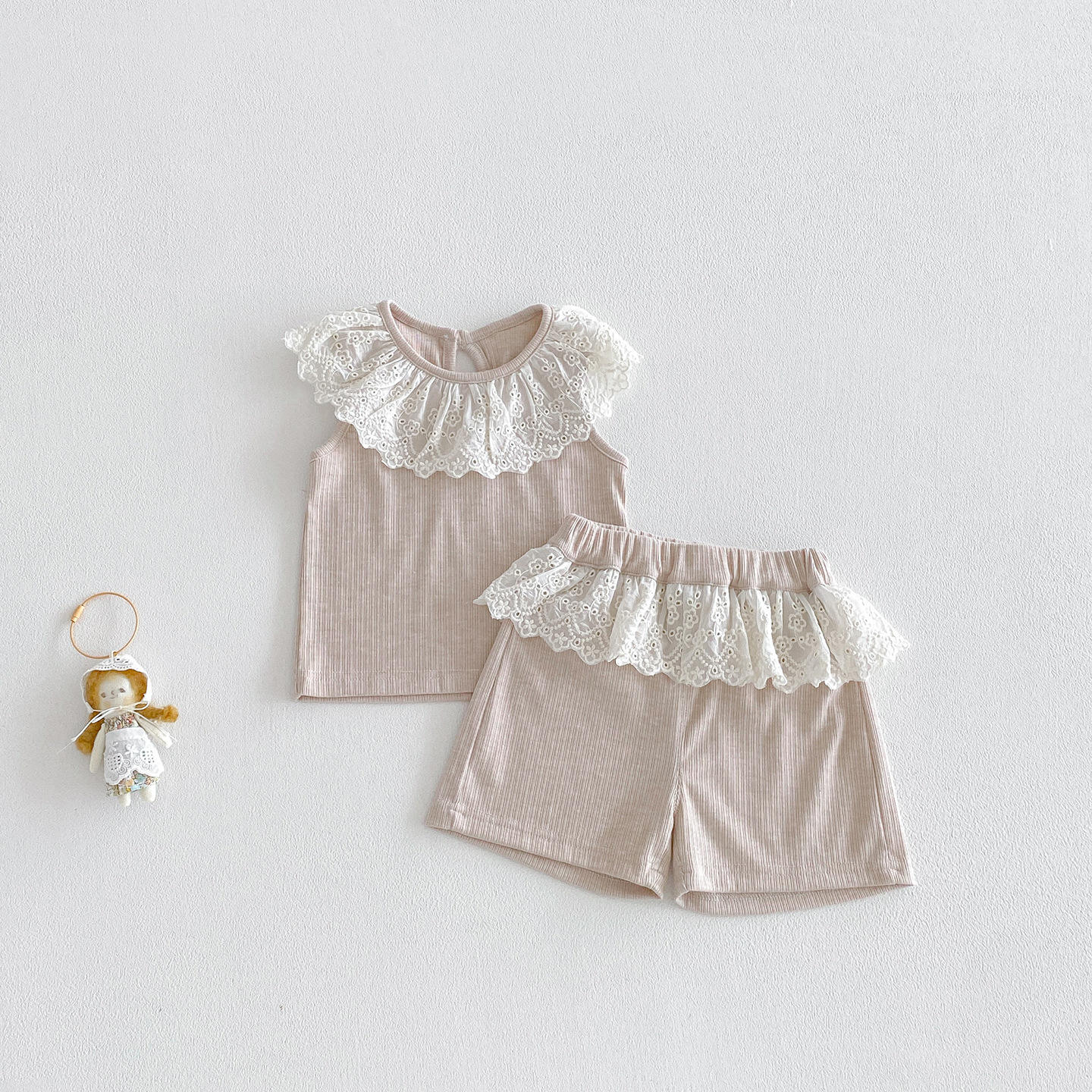 Wholesale Korean Style Summer New Infant & Toddler Cute Printed Baby Suit Pure Cotton Casual Lace Two-Piece Set